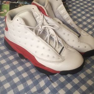 Retro high top Jordan 13s white and red